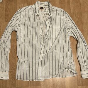 M White Striped Dressy Button Up Shirt